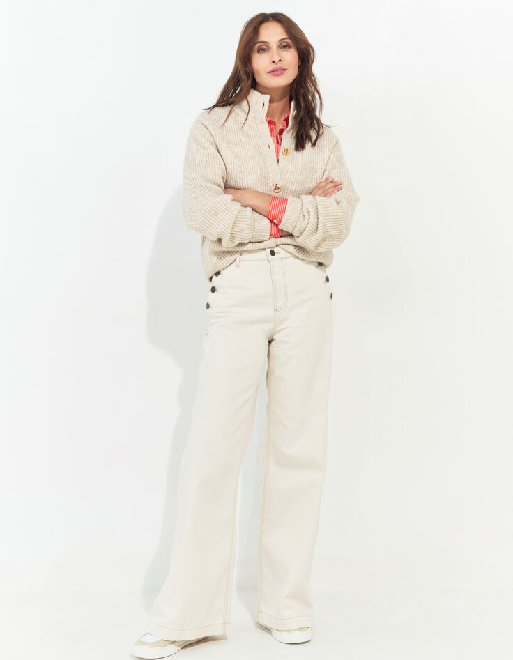 TIANA - Cardigan beige tricot à col montant -1