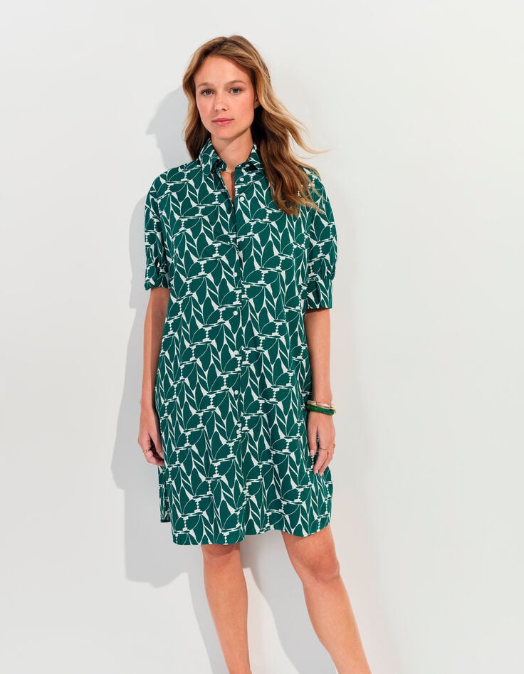 REACH - Robe chemise verte imprimé feuillage arty -2