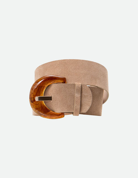 ALIA - Ceinture beige cuir velours certifié boucle résine - One Step