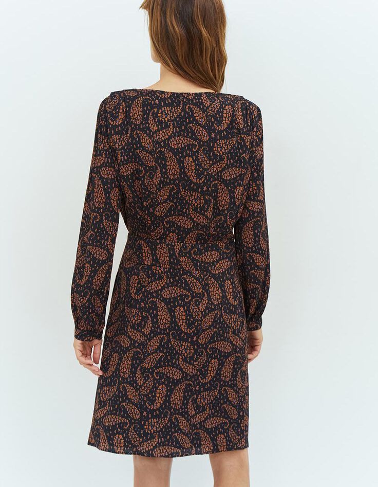 RIMBA - Robe portefeuille noire viscose imprimé cachemire-2 RIMBA - Robe portefeuille noire viscose imprimé cachemire-2