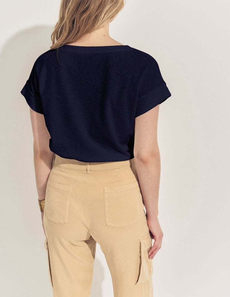 MANILIA- T-shirt marine &eacute;ponge broderie monogramme-3