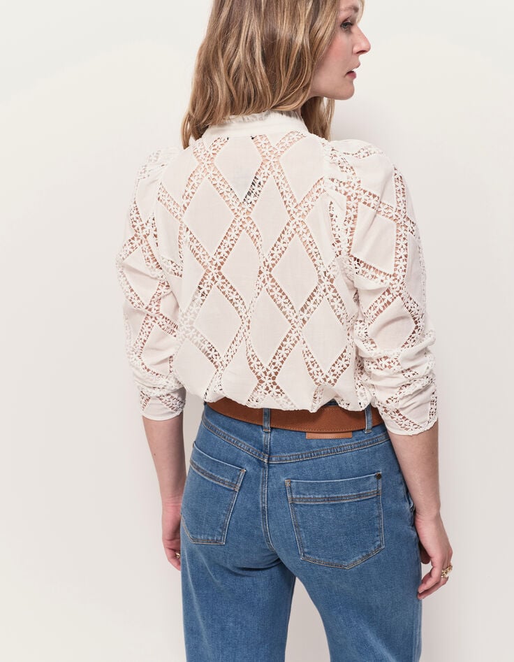 CROWNY - Blouse blanche ajourée brodée-3 CROWNY - Blouse blanche ajourée brodée-3