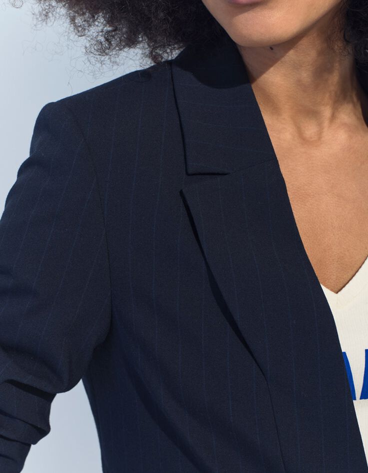 VIOLETA - Veste de costume marine &agrave; motif rayures tennis -2