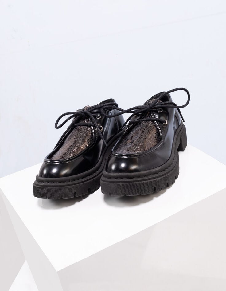 O.MAEL - Derbies crantés noirs cuir dessus métallisé-2 O.MAEL - Derbies crantés noirs cuir dessus métallisé-2