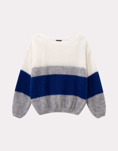 TIARA - Pull bleu tricot effet rayures color block - One Step