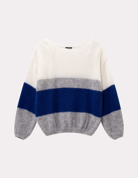 TIARA - Pull bleu tricot effet rayures color block - One Step