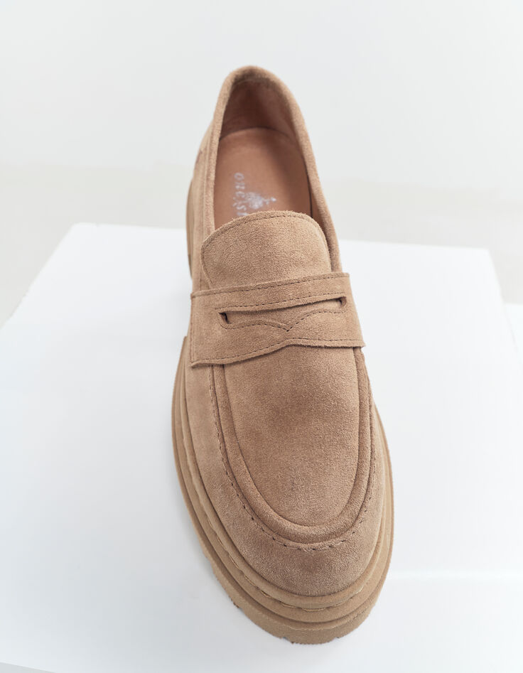 O.MOLLY - Mocassins crantés beiges cuir velours-3
