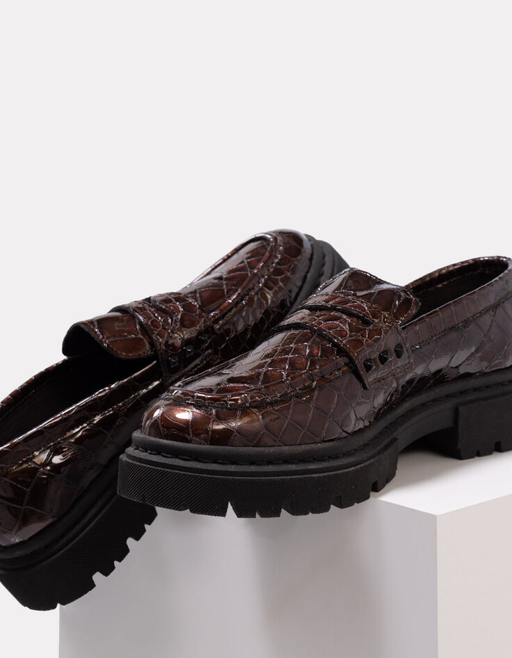 O.MAYA - Mocassins marron cuir verni embossé croco-4 O.MAYA - Mocassins marron cuir verni embossé croco-4
