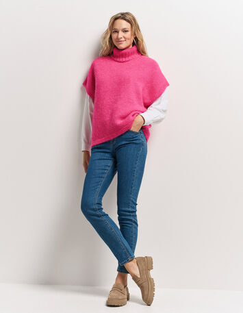 ANDRAS - Poncho rose tricot col montant-5