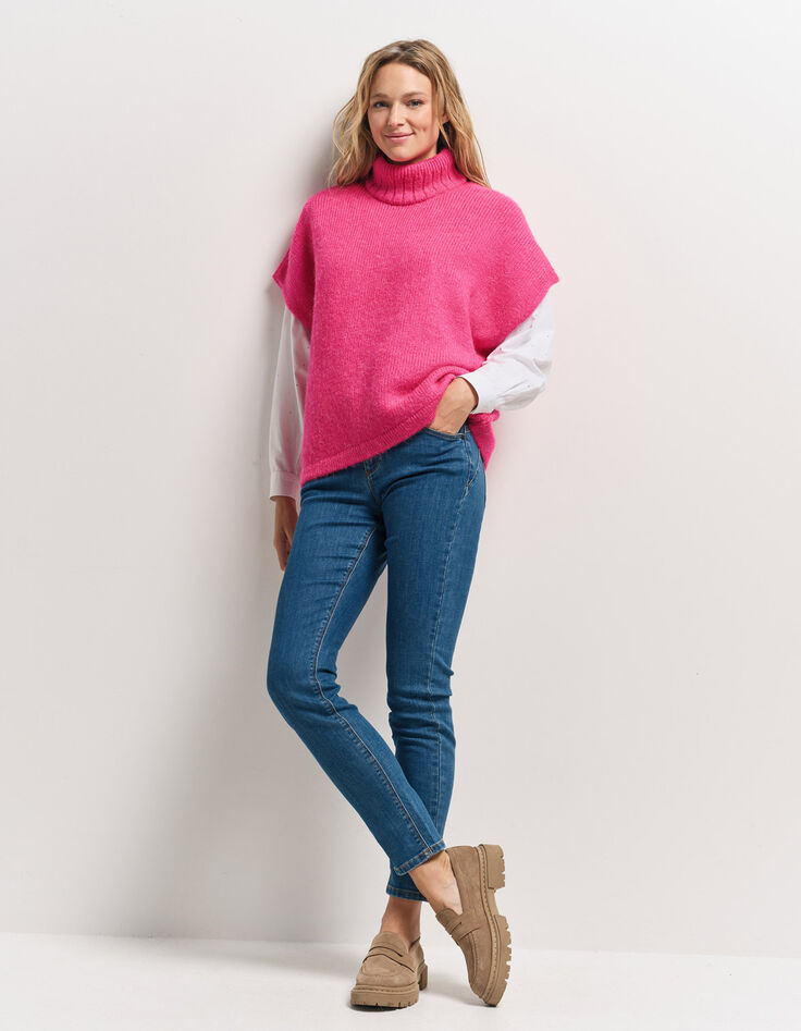 ANDRAS - Poncho rose tricot col montant-5