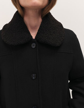 DORA - Manteau mi-long noir col amovible sherpa-3