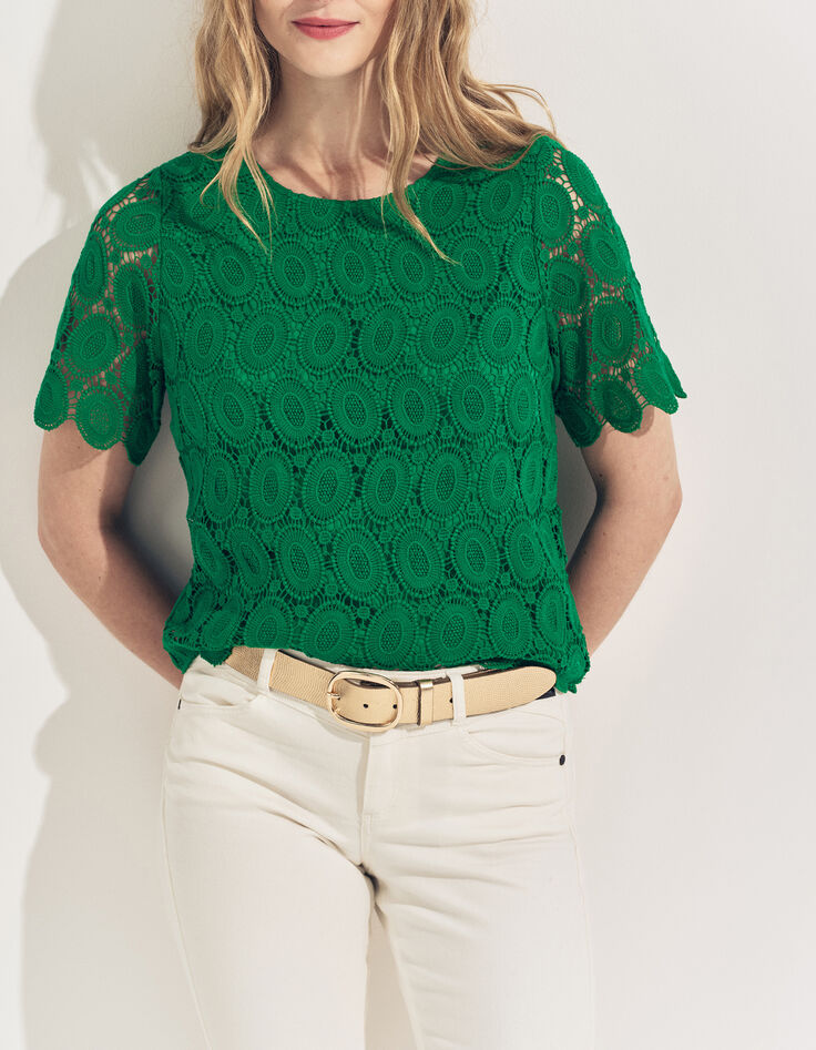 CARAIBES - Top vert dentelle esprit macram&eacute; -2