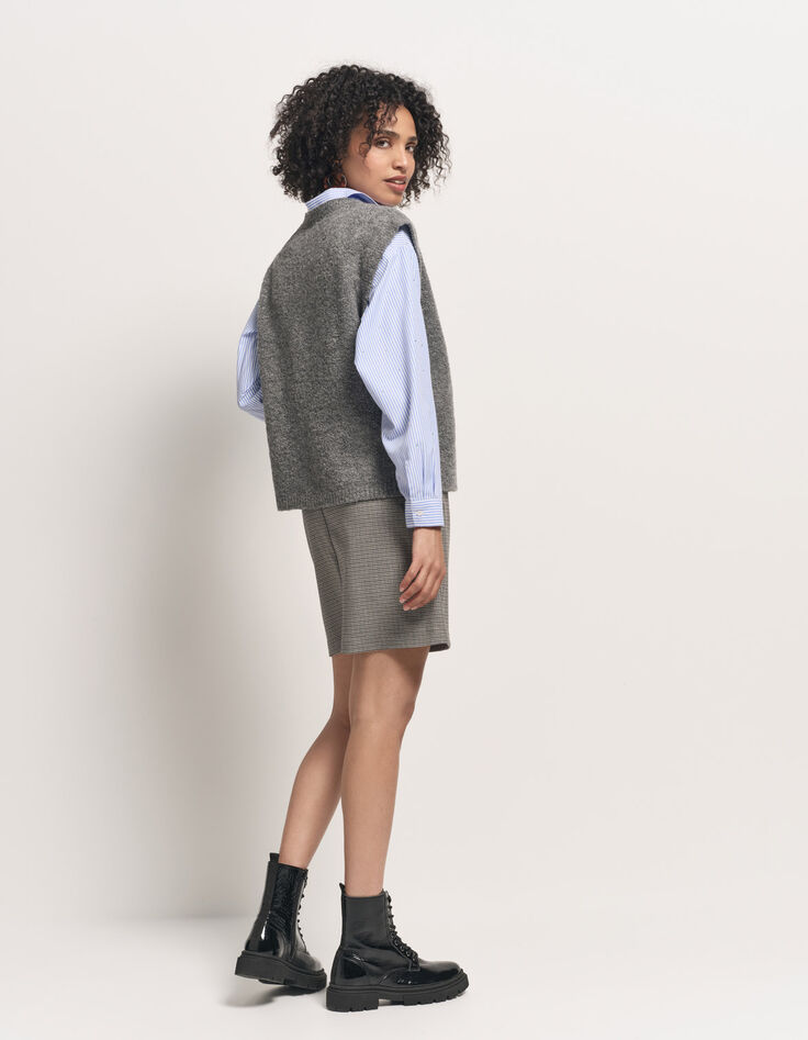 TESSA - Cardigan gris tricot bouclette sans manches-2 TESSA - Cardigan gris tricot bouclette sans manches-2