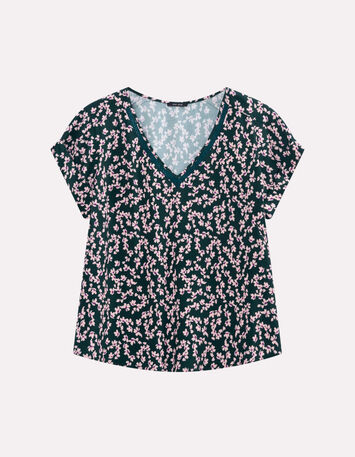 CESARIA - Top vert imprimé minimaliste floral-5