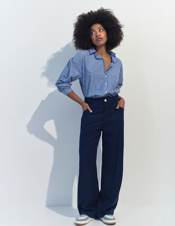 PAULINA - Pantalon droit bleu -1