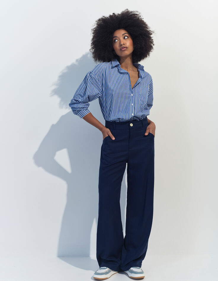 PAULINA - Pantalon droit bleu -1