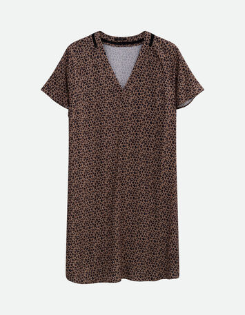 REKO - Robe beige Lenzing&trade; Ecovero&trade; imprim&eacute; micro l&eacute;opard -5