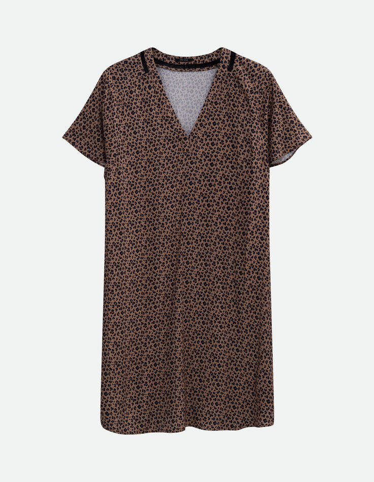 REKO - Robe beige Lenzing&trade; Ecovero&trade; imprim&eacute; micro l&eacute;opard -5