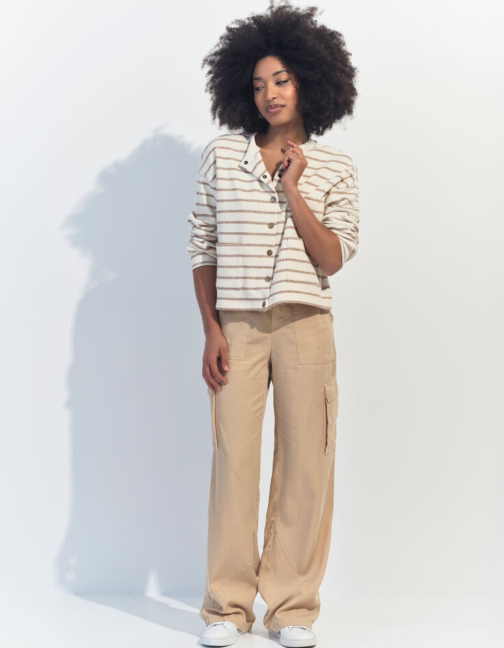 MANNY - Cardigan écru  rayé beige -7