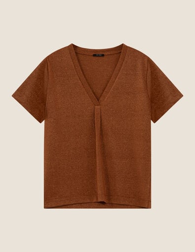 MARCIA - T-shirt caramel encolure V maille iris&eacute;e  - One Step
