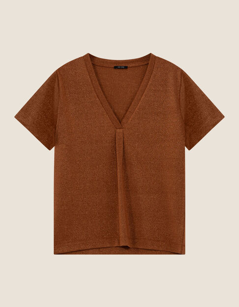 MARCIA - T-shirt caramel encolure V maille iris&eacute;e  - One Step