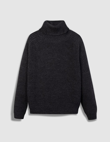 TORINO - Pull col roul&eacute; gris tricot fantaisie-1