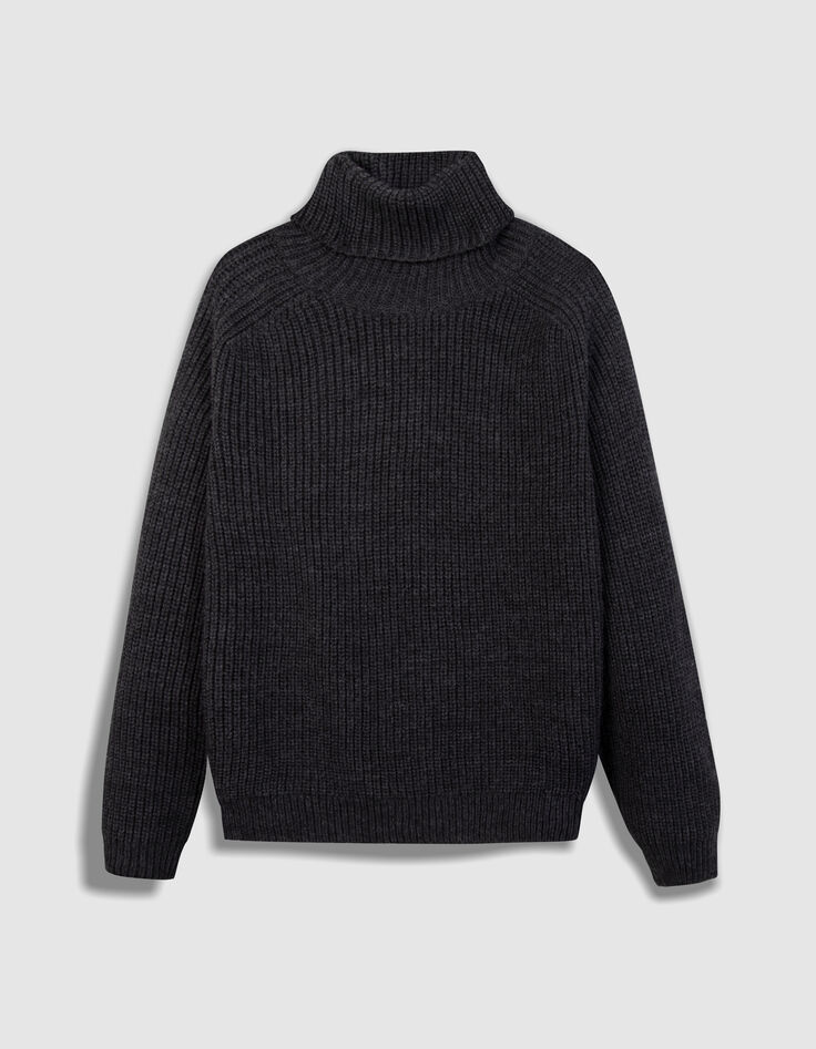 TORINO - Pull col roul&eacute; gris tricot fantaisie-1