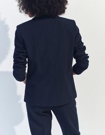 VIOLETA - Veste de costume marine &agrave; motif rayures tennis -3