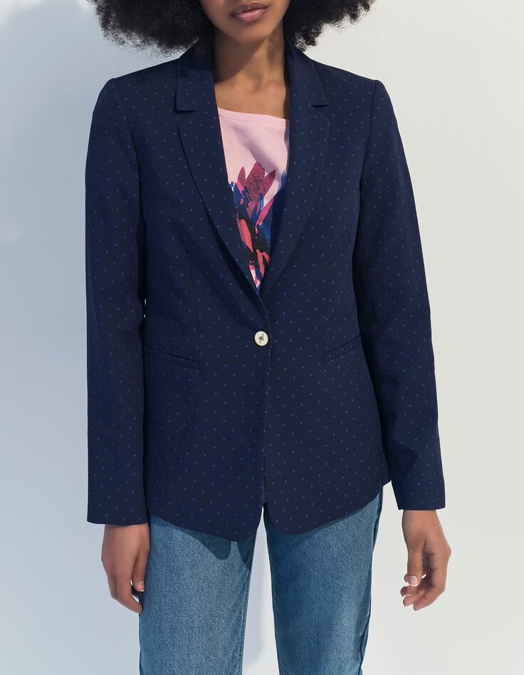 VINNY - Veste de costume bleue imprim&eacute; minimaliste carr&eacute;s-4