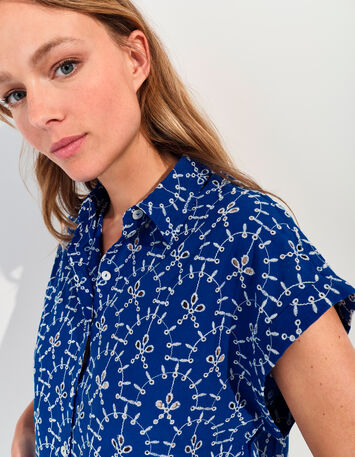 CORNELIA - Chemise bleue coton bio broderies all-over -4
