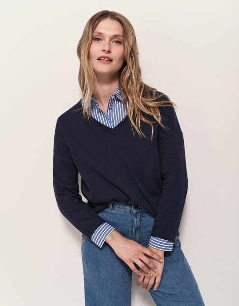 TZAR - Pull marine tricot fin avec danseuse dos - One Step