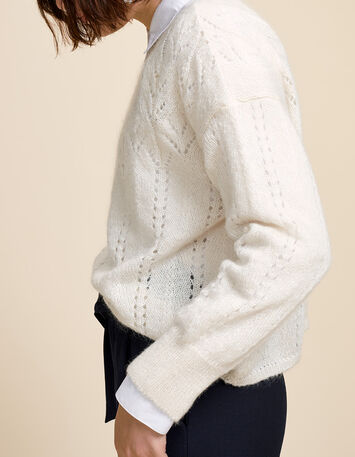 TRENT - Pull écru en tricot ajouré fantaisie-2