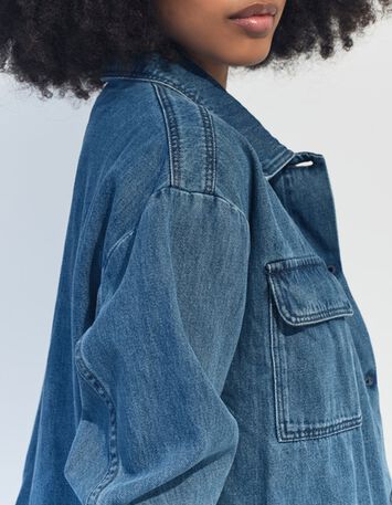 DANILO - Veste en jean bleu oversize poches poitrine-3