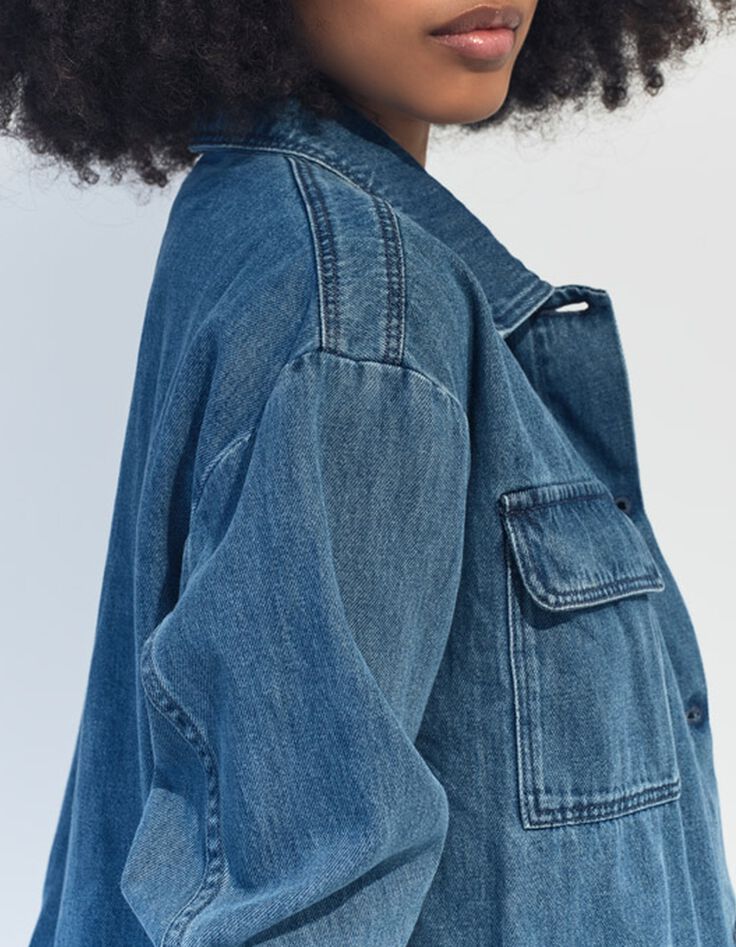 DANILO - Veste en jean bleu oversize poches poitrine-3