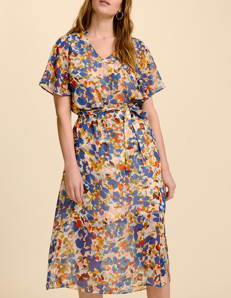 RENZO - Robe midi saphir à imprimé fleurs multico-2