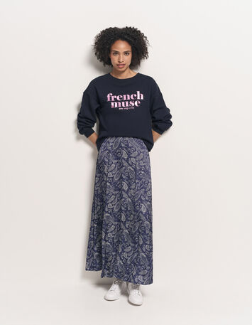 JOSEFA - Jupe longue bleue Lenzing™ Ecovero™ cachemire-1