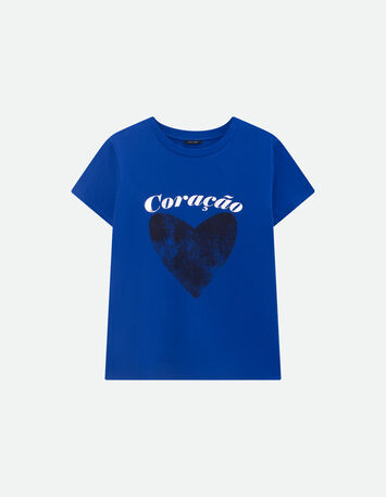 MIKA - T-shirt bleu coton bio message métallisé et cœur -2