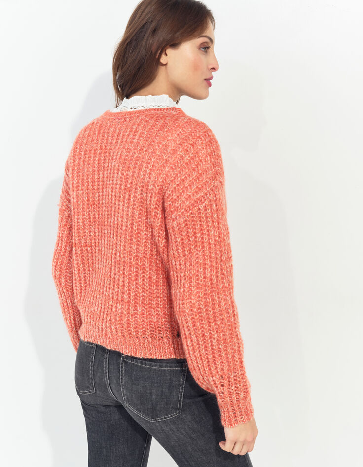 TIAGO - Pull orange tricot réversible devant/dos -3
