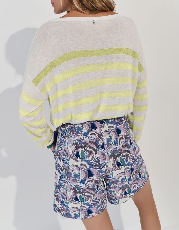 TZAR - Pull &eacute;cru coton bio ray&eacute; jaune danseuse au dos-3