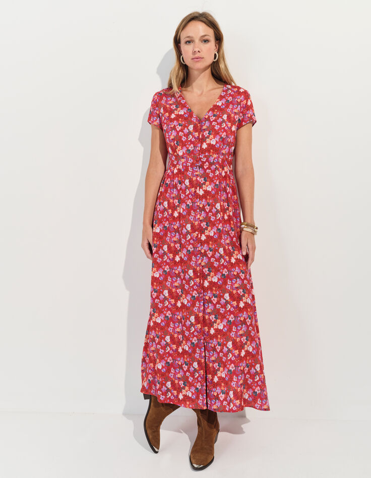 ROMARIA - Robe midi rouge imprimé floral d'été -2