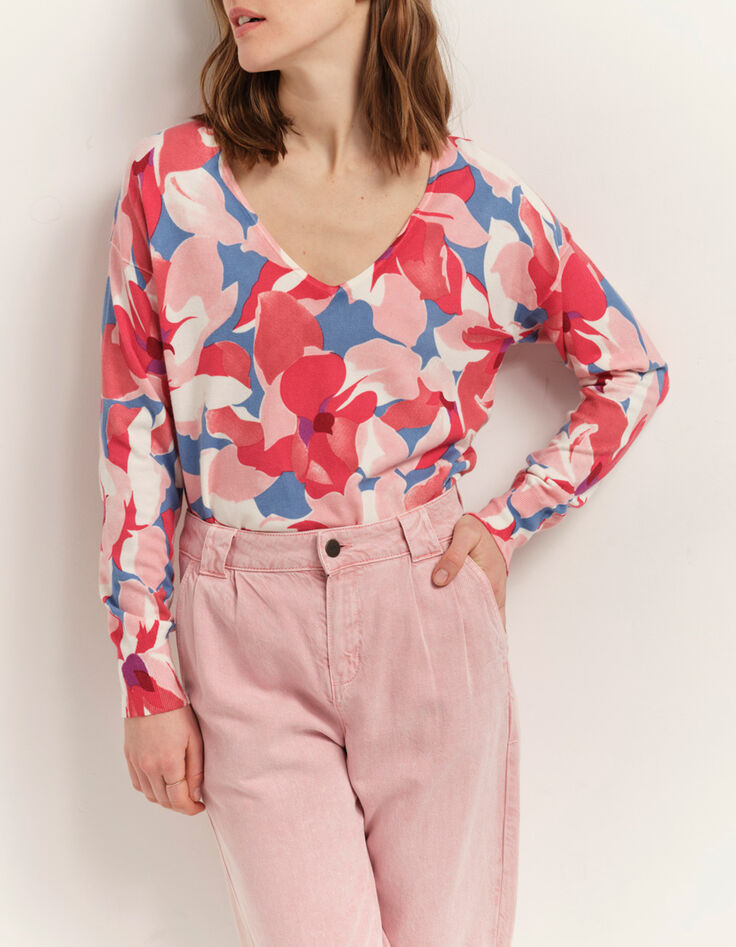 TOKAY - Pull hibiscus tricot à imprimé maxi camélia-2