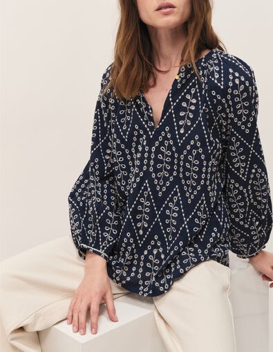 COLOMBE - Blouse marine broderies all over - One Step