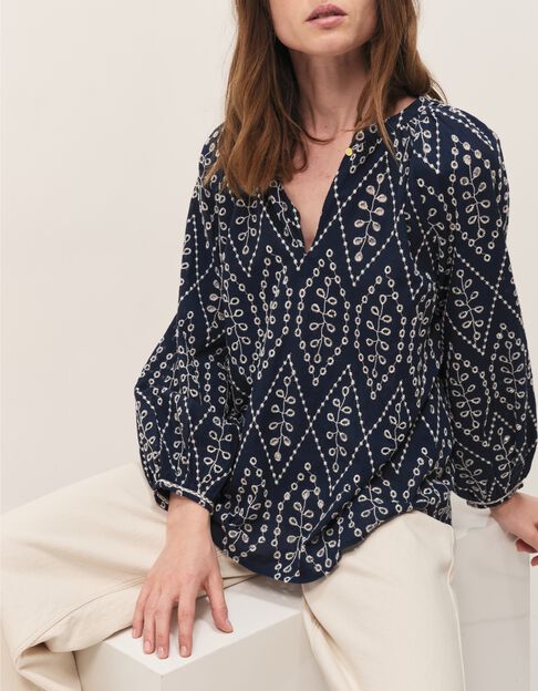 COLOMBE - Blouse marine broderies all over - One Step