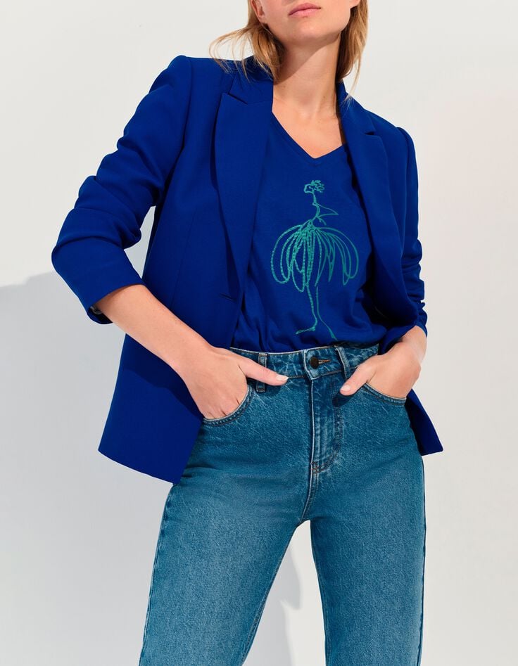 MUM - T-shirt bleu coton bio danseuse vert et pois -2