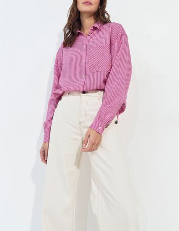 CELESTE - Chemise rose &agrave; motif fines rayures -5