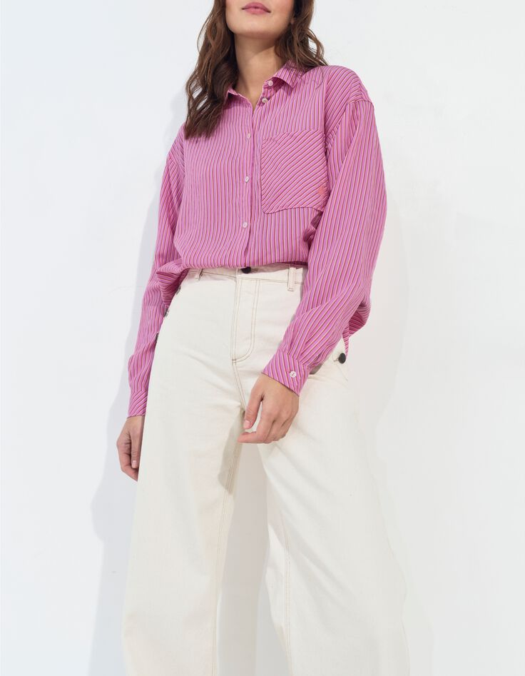 CELESTE - Chemise rose &agrave; motif fines rayures -5