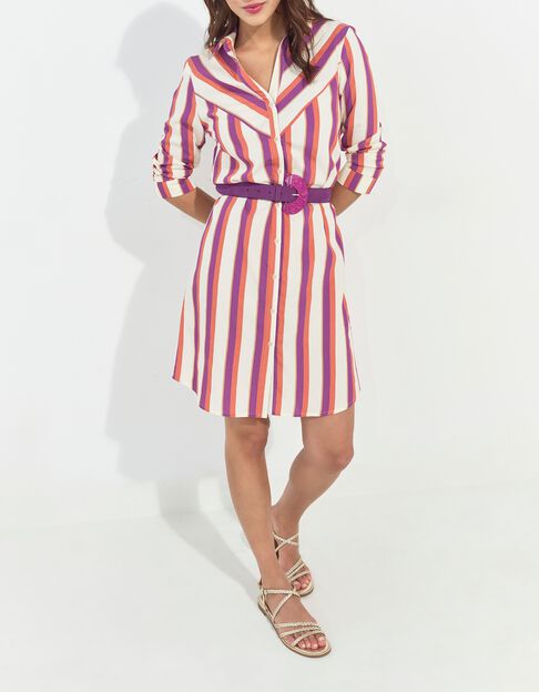 REALLY - Robe chemise &eacute;crue motif rayures couleur  - One Step