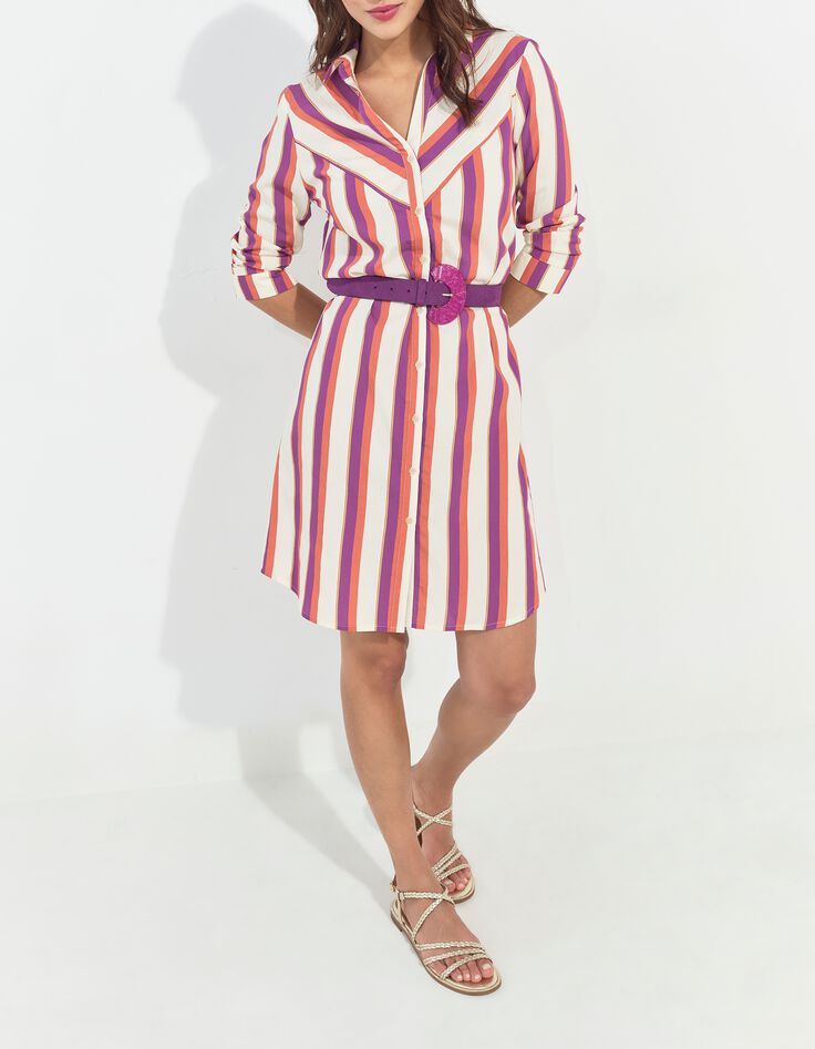 REALLY - Robe chemise &eacute;crue motif rayures couleur -1