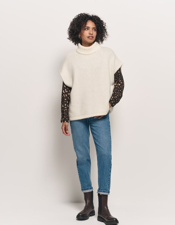 ANDRAS - Poncho écru tricot col montant-6 ANDRAS - Poncho écru tricot col montant-6