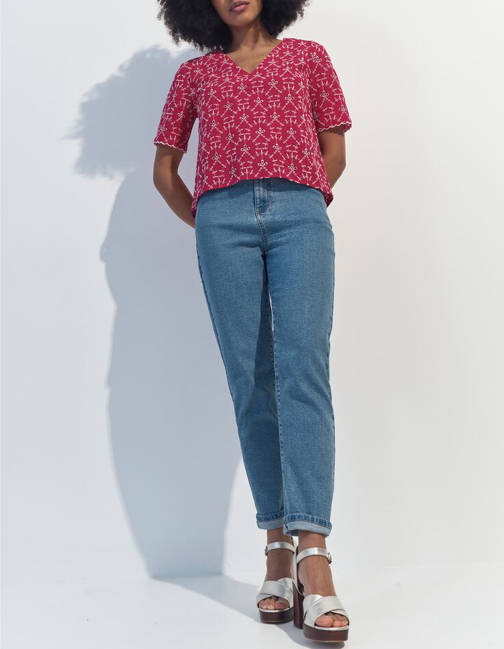 CRUZ - Top rose coton bio n&eacute;o-broderie -5